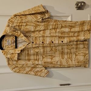 NWOT Quicksilver Men's Blue Water Fish Button down short‎ sleeve woven sh…